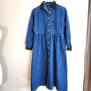 Original TY Wear Vintage Denim Collared Button Women's Midi Dress Size Petite S